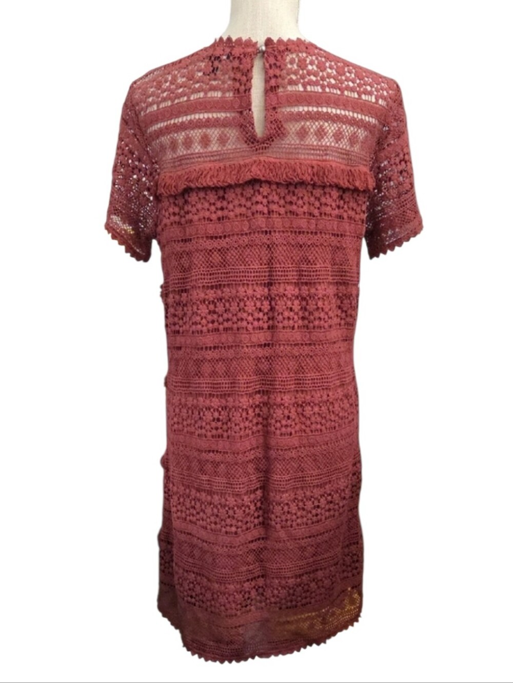 O2Sky Anthropologie Open Crochet Fringed Dress in Rust - Picture 5 of 6